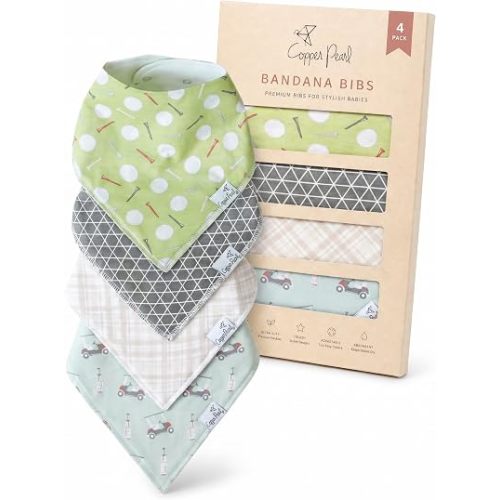 Copper Pearl Baby Bibs 4 Pack, Printed Bandana Drool Bibs for Baby Girl & Boy, Soft Cotton Drooling Teething Bibs