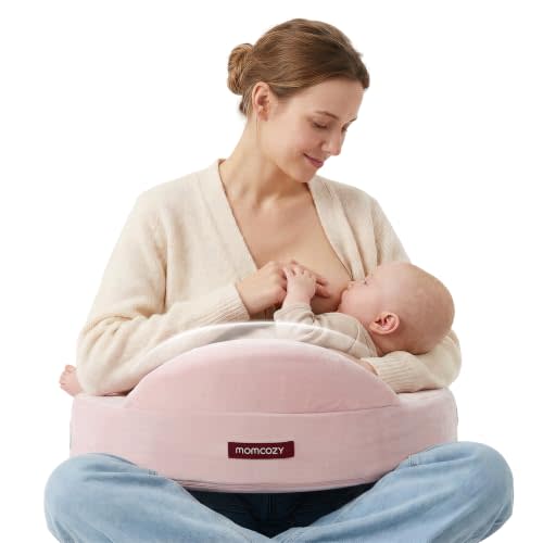 Momcozy Cozylite Nursing Pillow for Breastfeeding - Supportive Memory Foam | Innovative Safety Guard, Adjustable Waist Strap for All Body Types, 28% Wider Surface, Soft Removable Cover, Pink