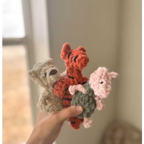 Vintage Pooh Bear & Piglet Crochet Plushie Snuggler Set