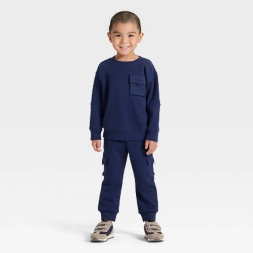Toddler Boys' Pocket Crewneck Sweatshirt and Joggers Set - Cat & Jack™ Navy Blue 2T