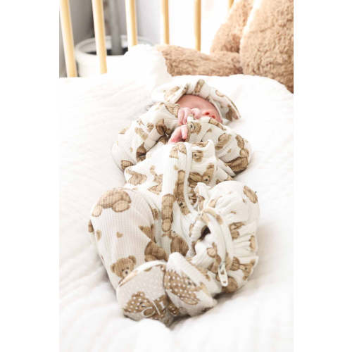 Beary Sweet Bamboo Waffle Zipper Ruffle Footie