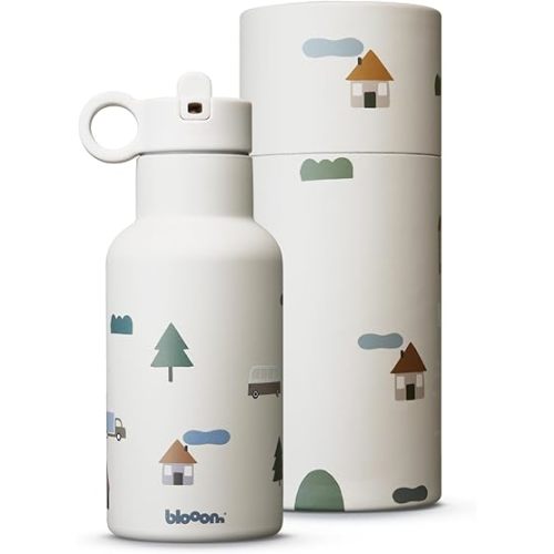 Blooom Insulated Stainless Steel Kids Water Bottle With Straw Lid | Durable, Leakproof, Cupholder Friendly | Kids Tumbler for School, Travel and Outdoors | Modern Design (City, 12 oz)