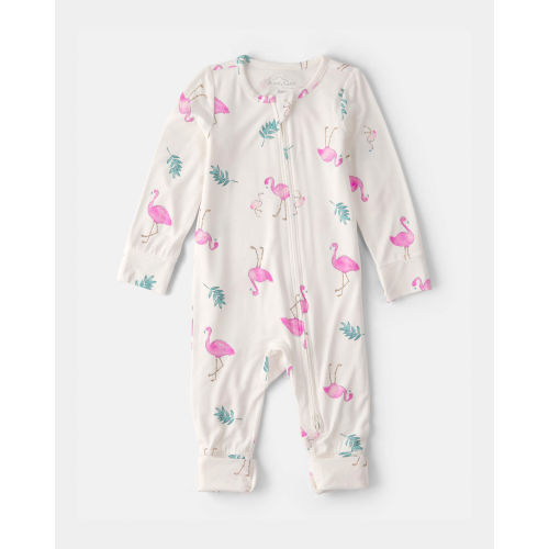 Baby Girl Flamingo PurelySoft 2-Way Zip Snug Fit Sleep & Play Pajamas - Ivory