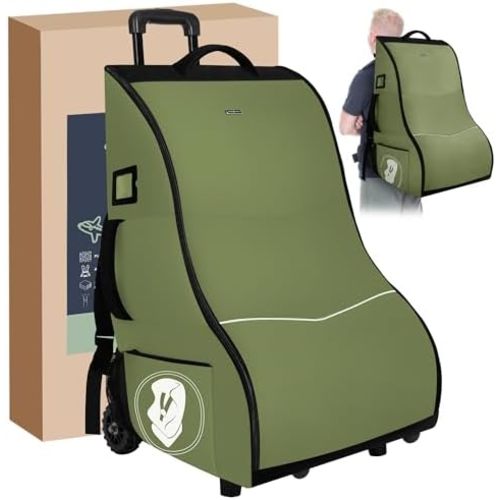 Rolling Car Seat Travel Bag with Wheels – Car Seat Backpack Transport Case for Airplane Travel, Fits Convertible & Booster Seats, Protective Storage Cover, (Green)