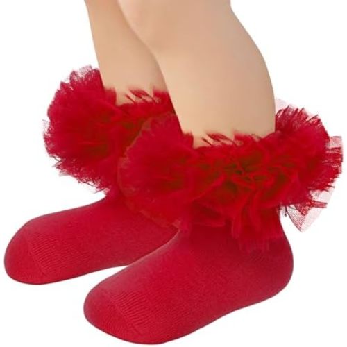 Zando Ruffle Socks for Toddler Baby Girls Double Frilly Lace Dress Socks Kids Ankle Tutu Socks