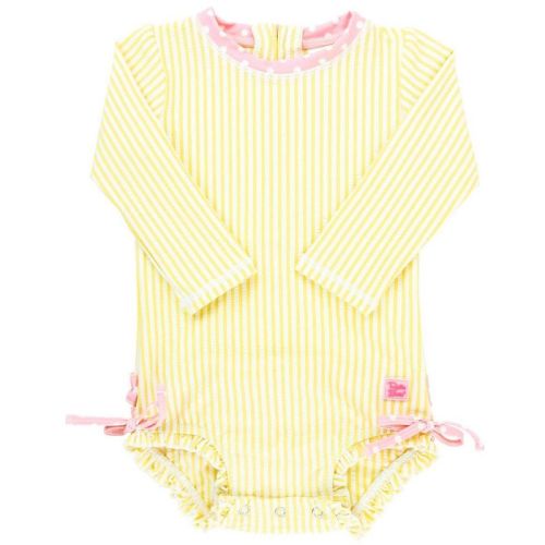 RuffleButts Baby Girls Seersucker Long Sleeve UPF50+ One Piece Rash Guard