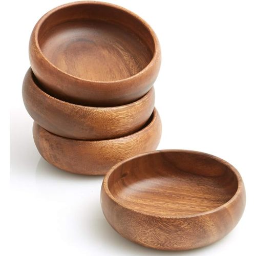 Woodard & Charles Acacia Wood Snack Serving Bowl, Set of 4, 6" x 2" (Set of 4)