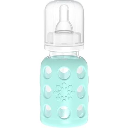 Lifefactory Glass Baby Bottle with Protective Silicone Sleeve and Stage 1 Nipple Mint 4 Oz 1 Count (Pack of 1) (LF110013C4)