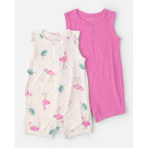 Baby Girl 2-Pack Flamingo PurelySoft Sleeveless Romper Set - Pink/Ivory