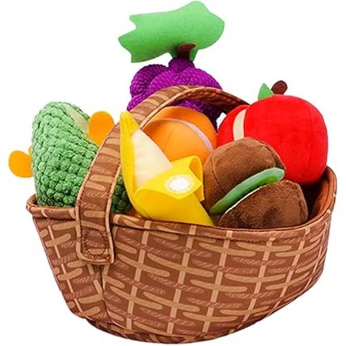 Toddler Pretend Play Food Toy 12M+, Soft Plush Baby Montessori Fruit Basket, Kid Sensory Kitchen Grocery Playset Early Educational Gift for 1 2 3 Year Infant Boy Girl