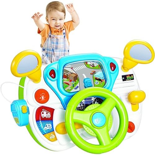fisca Toddler Steering Wheel Toy Baby Interactive Learning Toy for Toddler 1-3 Year Old, My First Driving Educational Baby Musical Toys with Light and Sound for Preschool Kids