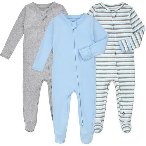 Aablexema Baby Footie Pajamas with Mittens - 3Pcs Infant Footed Sleeper Cotton Sleepwear Outfits