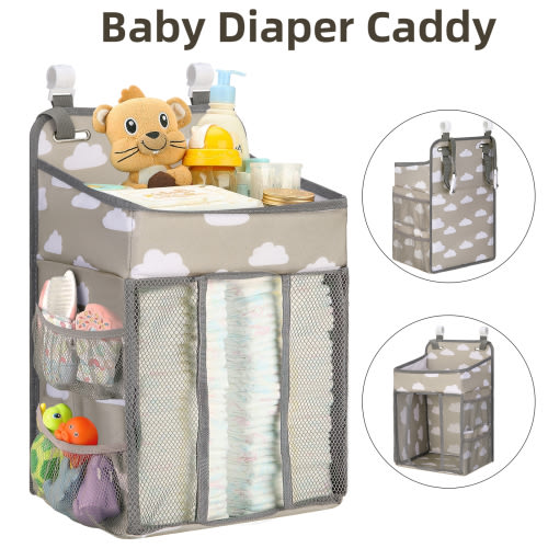 Changing Table Diaper Organizer - Baby Hanging Diaper Stacker Nursery Caddy Organizer for Cribs Playyard Baby Essentials Storage
