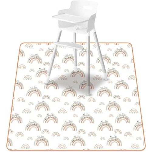 Baby Splat Mat for Under High Chair, 51 x 51 Inch Wipeable Splash Mat，Floor Protector，Wipe-Clean Tablecloth and Playing Mat (Rainbow)