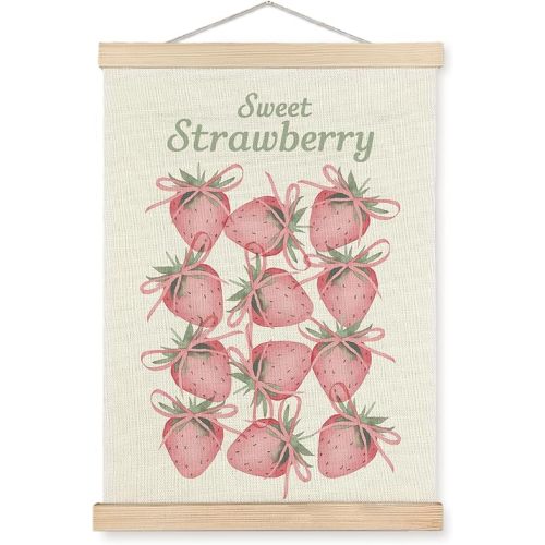 SPBL&L Coquette Strawberry Wall Art, Sweet Strawberry Poster Hanger Frame, Preppy Pink Bow Strawberries Hanging Canvas Pictures Prints Wall Decor for Girls Room Bedroom Dorm, 12x16 Inch