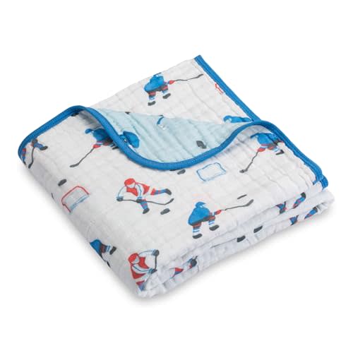 LollyBanks Muslin Blanket 100% Cotton, Muslin Quilt Lightweight, 6 Layers Baby Blankets 47"x 47", Muslin Blanket for Boys, Nursery Receiving Blankets Baby Essentials, Registry (Ice Hockey Print)
