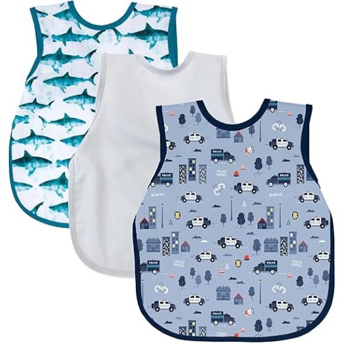 BapronBaby Police Shark Bapron Bundle - Bapron (Sz Baby/Toddler 6m-3T) + Shark Attack + Light Grey + Police - Soft Waterproof Stain Resistant Bib - Machine Washable