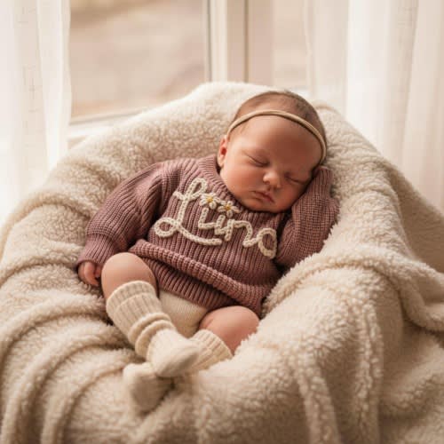 Custom Embroidered Baby Name Sweater: Personalized Knit Jumper