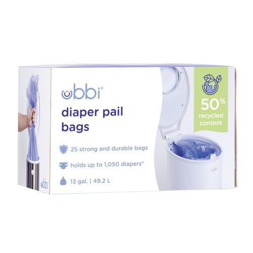 Ubbi Diaper Pail Plastic Bags, Disposable Baby Waste Bags, Single Pack, 25 Count, 13-Gallon Bags