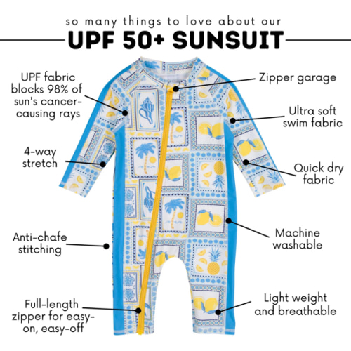 Sunsuit - Long Sleeve Romper Swimsuit | "Mediterranean Lemons"