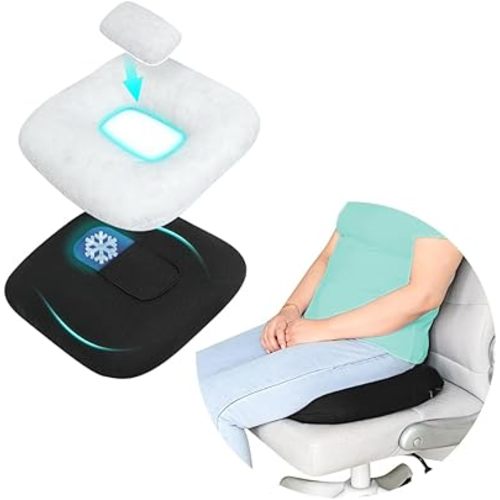 Donut Pillow Postpartum Cushion with Perineal Ice Packs Episiotomy Butt Pad for Sitting Tailbone Pain Relief Hemorrhoid Coccydynia Pregnancy Women After Birth Recovery Medical Care (3 in 1)