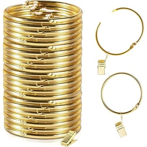 24 Pack 2 Inches Curtain Rings with Clips, Openable Drapery Metal Clip,Shower Curtain Clips with Rings, Iron Drapes Hangers Decorative for Windows Rods Rustproof (Gold)