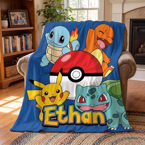 Personalized Anime Blanket for Boys, Custom Gamer Throw Blanket, Monster Kids Name Blanket, Video Game Fan Birthday Gift