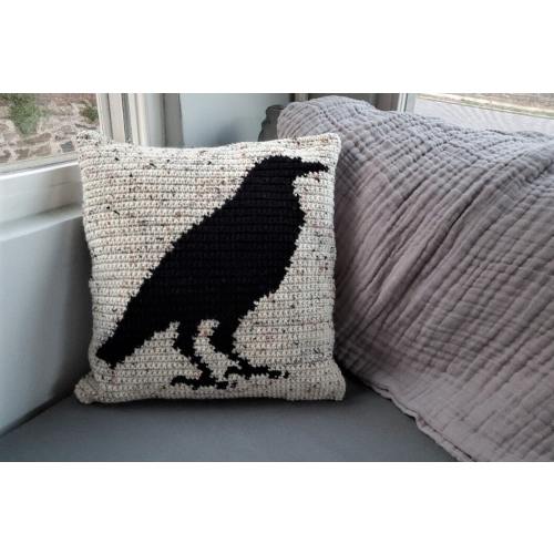 Crow Crochet Pillow Pattern, Crow Home Decor, Spooky Crochet Pillow, Pillow Cover, PDF Crochet Tutorial, Crow Throw Pillow, Intarsia Crochet