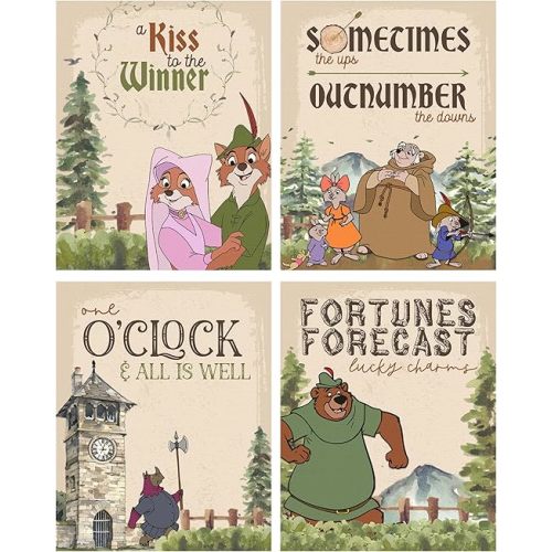 Silly Goose Gifts Watercolor Robin Hood Cartoon Movie Character Themed Wall Art Print Decor - For Room Bath Home 8x10in. Picture Poster Hanging Sign Decoration (Vintage, 4)