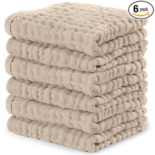 Comfy Cubs Muslin Baby Washcloths 10"x10" 6 Pk - Sand