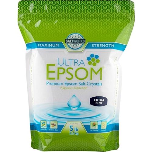 SaltWorks Ultra Epsom Bath Salt, Unscented, Extra Fine Grain, 5 Pound Bag
