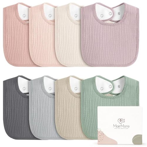 MairMore Muslin Baby Bibs, Drool Bibs for Boys and Girls, 8-Pack