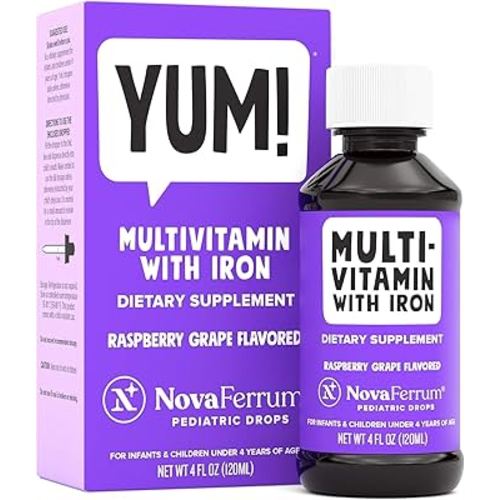 NovaFerrum Yum | Multivitamin with Iron for Infants, Toddlers & Kids | Immune Support | Ages 4 & Under | Gluten Free Certified | Sugar Free | Raspberry Grape | 120 Servings