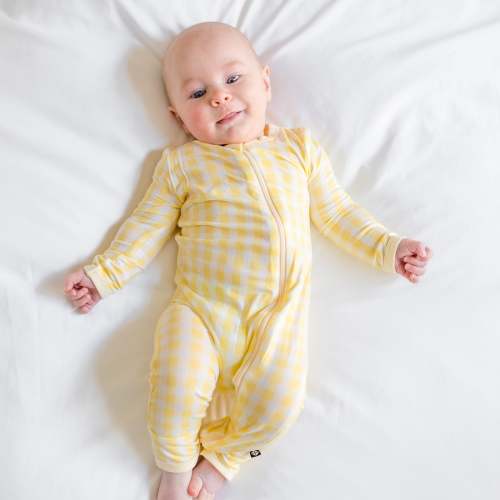 Zippered Romper in Gingham Chamomile