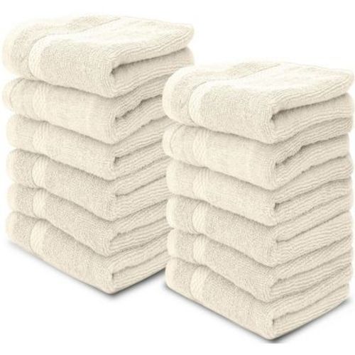 White Classic Luxury 100% Cotton Washcloths Set of 12 - 13x13" Ivory