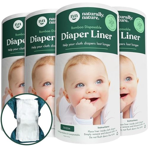 Naturally Nature Disposable Cloth Diaper Liners, Unscented, Fragrance-Free, Chlorine Free Diaper Inserts - 400 Count - (4 Rolls, 100 Sheets per Roll)