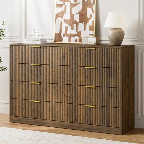Ebern Designs Fluted Dresser For Bedroom With 8 Drawers, 55" Wide Modern Chest Of Drawers With Metal Handle & Reviews | Wayfair