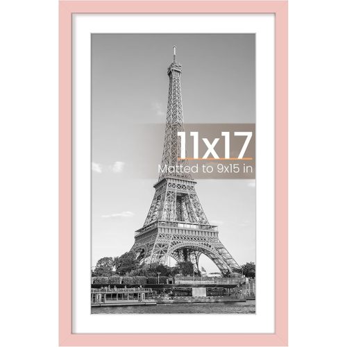 upsimples 11x17 Picture Frame, Display Pictures 9x15 with Mat or 11 x 17 Without, Wall Hanging Poster Frames, Pink, 1 Pack