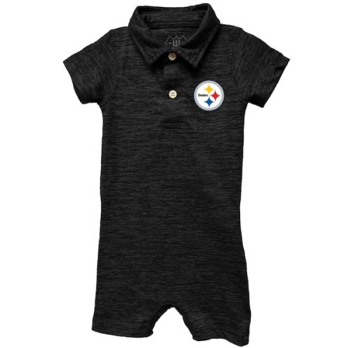 Pittsburgh Steelers Wes & Willy Infant Short Leg Cloudy Yarn Polo Bodysuit - Black