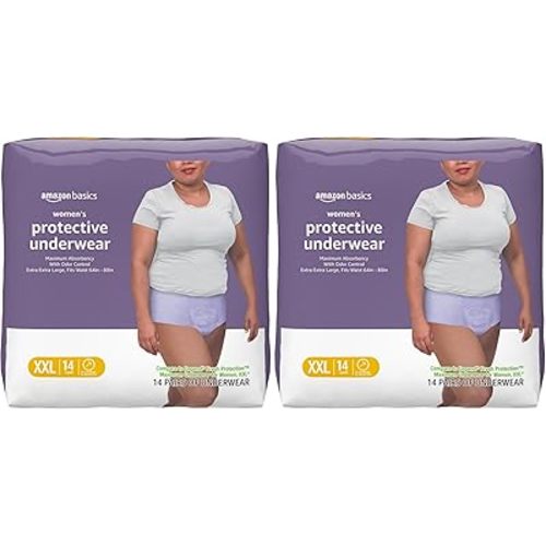 Amazon Basics Postpartum Incontinence Underwear for Women, Maximum Absorbency, Fresh Protection, Bladder Leak Protection, Disposable, XX-Large, Lavender, 14 Count (Pack of 2)