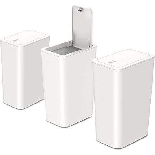 NetDot 3 Pack 2.6 Gallon / 10L Bathroom Trash Can with Lid,Kitchen Garbage Can Small Trash Bin Waste Basket for Bathroom,Kitchen,Bedroom,Living Room,Office - Off White