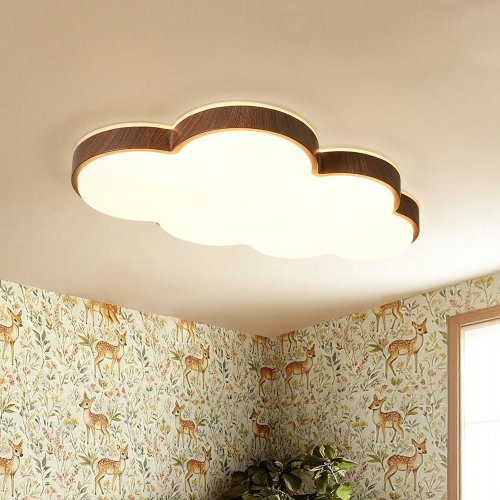 Dimmable LED Wood Accented Cloud Kids Ceiling Light