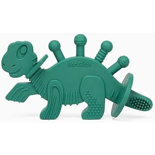 Bambeado Baby Teether Toy and Training Toothbrush: Dibly - The Dino Baby Teething Toys BPA-Free Teethers Inspired by Nature with Natural Rubber Pacifier