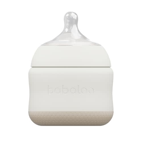 Babaloo Baby-Led Silicone Baby Bottle, Airless, Anti-Colic, 360° Gravity-Free Feeding, Reduces Gas & Spit-Up, 100% Platinum Food-Grade Silicone, 8oz, 1 Pack - Creme