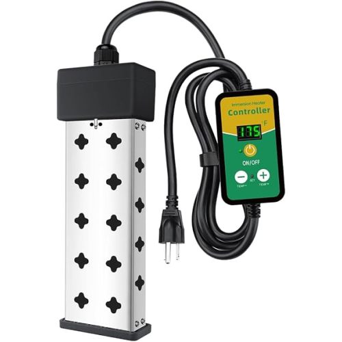 Immersion Water Heater 1800W 120V with Digital Thermostat Control, Dry Burn Protection Alarm, Real-Time Temperature Display, 14AWG Heavy-Duty Cord, Industrial Heating Tube for Buckets & Bathtubs