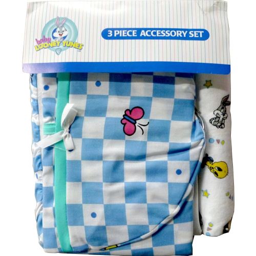 Baby Looney Tunes 3 Piece Garden Party Accessory Set - Crib Skirt, Flannel Receiving Blanket, Diaper Stacker