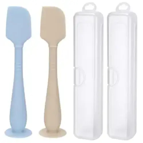 2 Pack Diaper Cream Spatula with Hygienic Travel Case, Butt Spatula Baby with Suction Base, Baby Butt Paste Spatula, Soft Silicone Diaper Rash Cream Applicator Large Size (Blue & Offwhite)