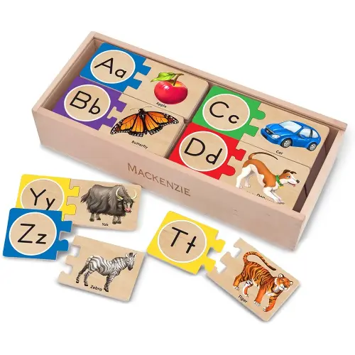 Melissa & Doug Self-Correcting Alphabet Puzzle (52 pcs) with Toy Storage Box, Wooden ABC Puzzles for Toddlers & Preschoolers, Montessori Learning Toys for Girls & Boys 4+
