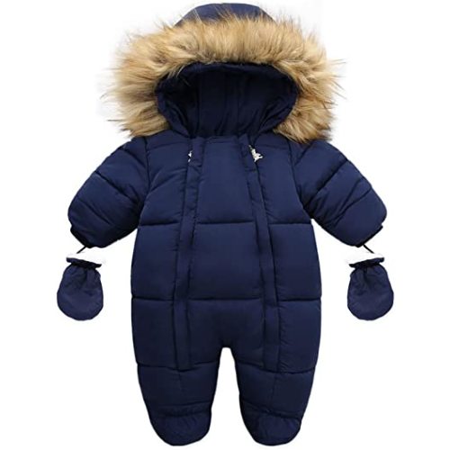 Infant Baby Girl Boy Coats Winter Snowsuit Toddler Jacket Clothes Zipper Jumpsuit Hooded Snow Jacket (Navy, 0-6 Months)