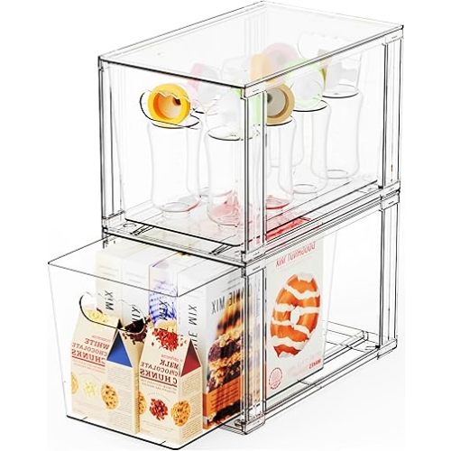 Yieach 2 Pack Baby Bottle Organizer for Countertop,Large Stackable Storage Bins Under The Sink,Acrylic Drawer Organizer and Baby Bottle Station Organization,Clear Plastic Drawer for Pump Parts Storage